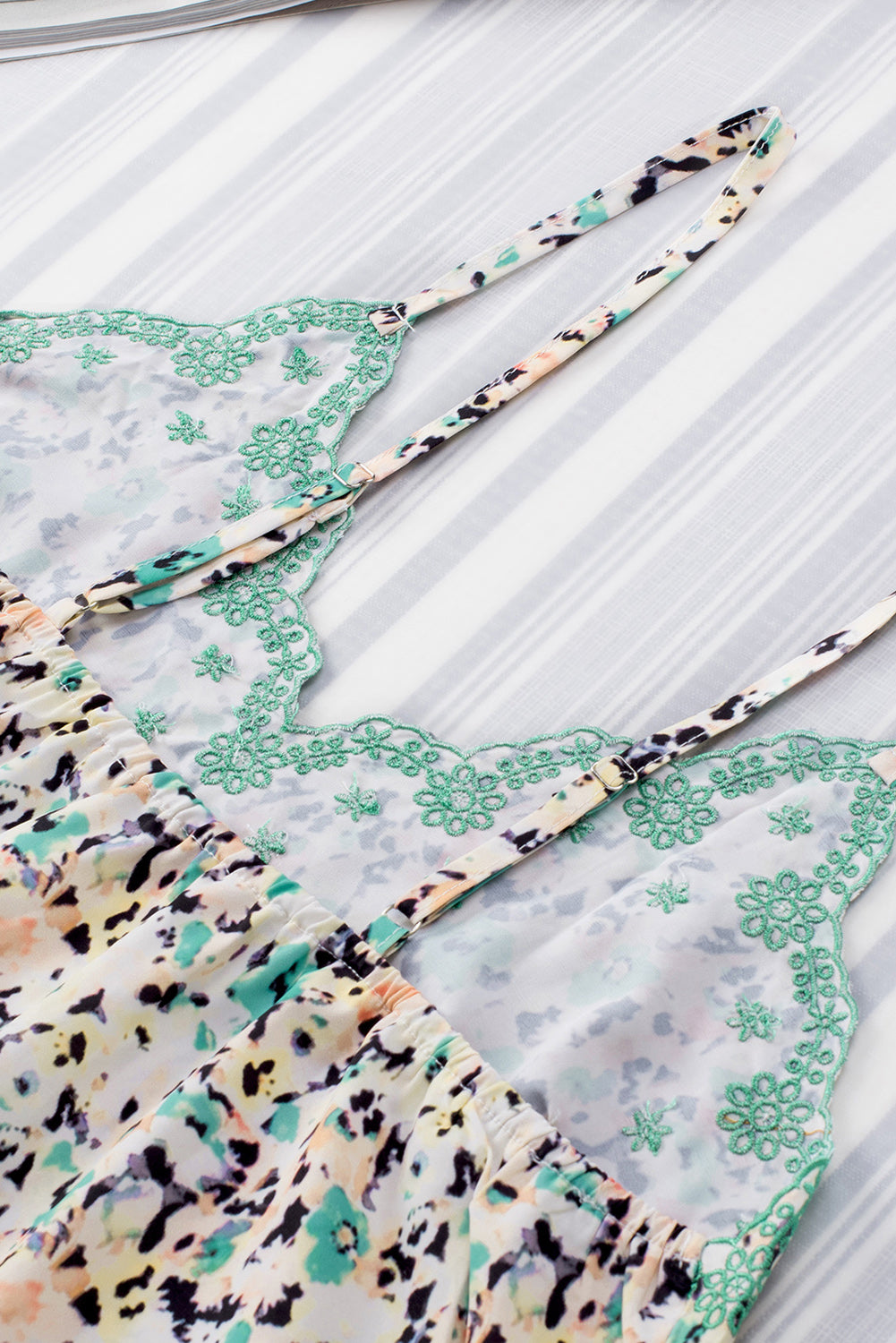 Green Embroidered Boho Floral Camisole