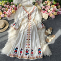 Embroidered Flare-Sleeve Travel Dress