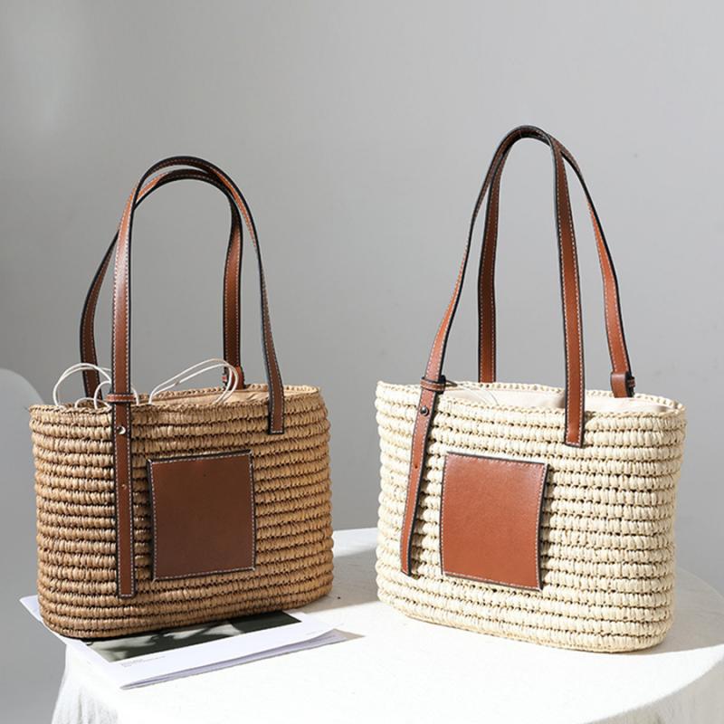 Rattan & Leather Shoulder Tote