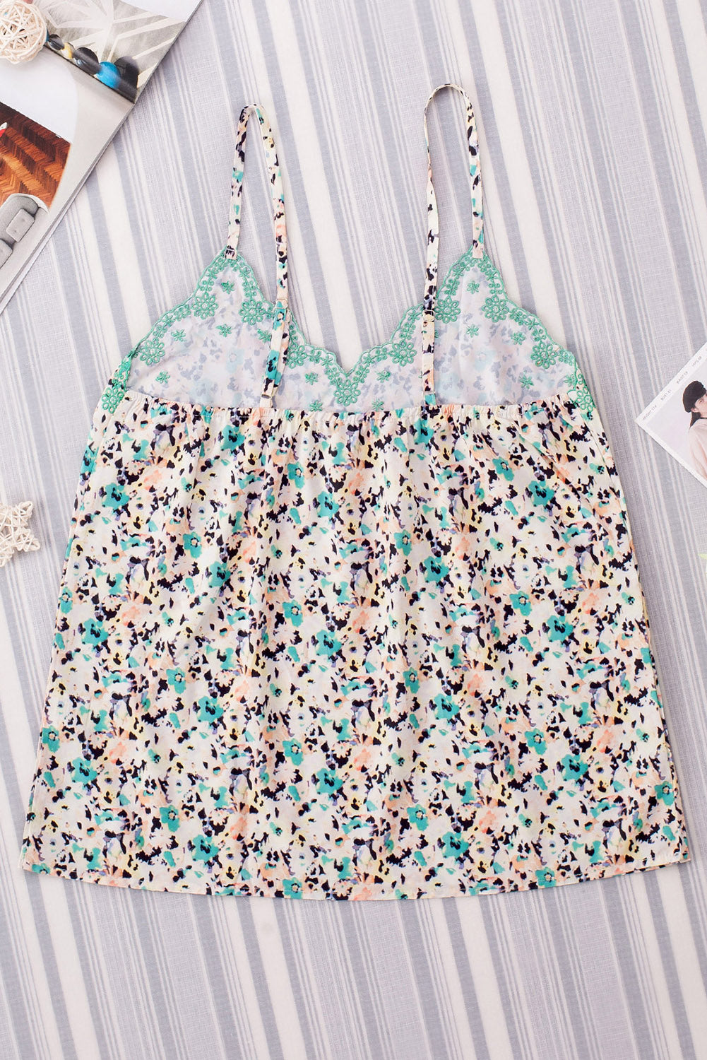 Green Embroidered Boho Floral Camisole