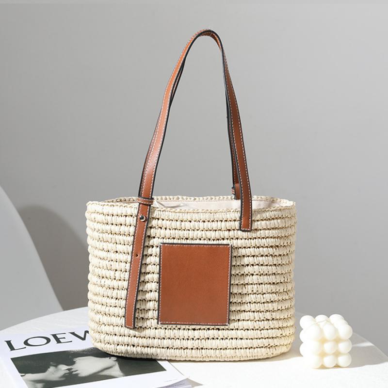 Rattan & Leather Shoulder Tote