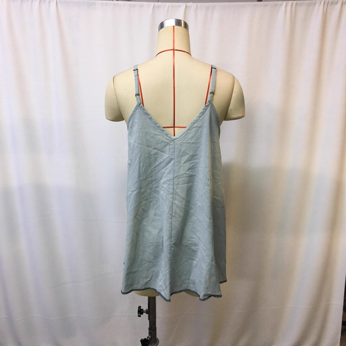 Light blue patchwork backless cami top with adjustable thin straps