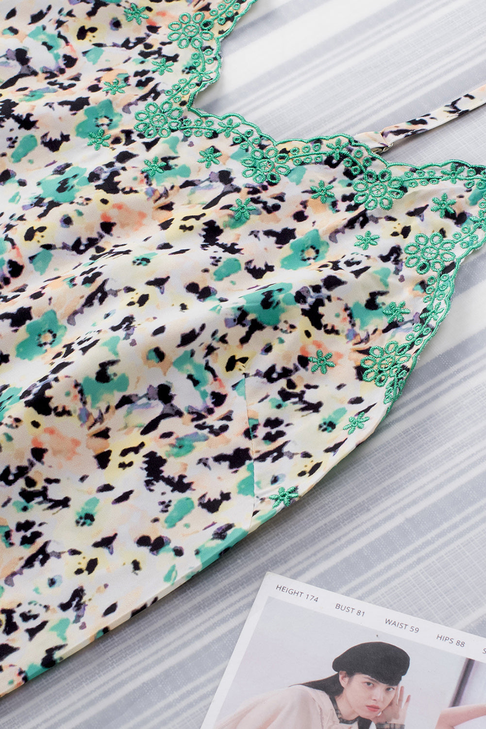 Green Embroidered Boho Floral Camisole